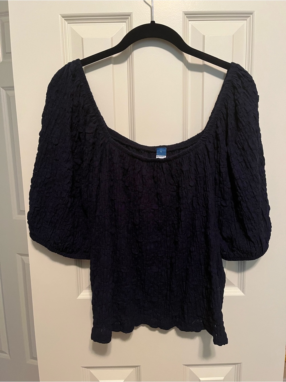 Old Navy Woman’s Navy Textured Puff-Sleeve Top